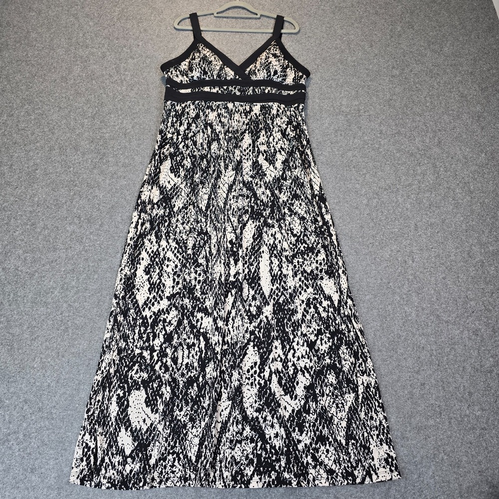 Style & Co. Maxi Dress Women's XL Black White Patterned Stretch V Neck Pullover